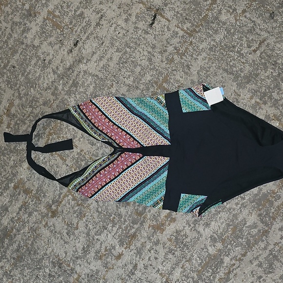 Bleu Rod Beattie Plunge Mesh Neck Halter One Piece Swimsuit Sz 6 - Picture 8 of 12